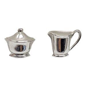Sterling Silver Plated Cream Sugar Bowl  Screwback Vintage Earrings